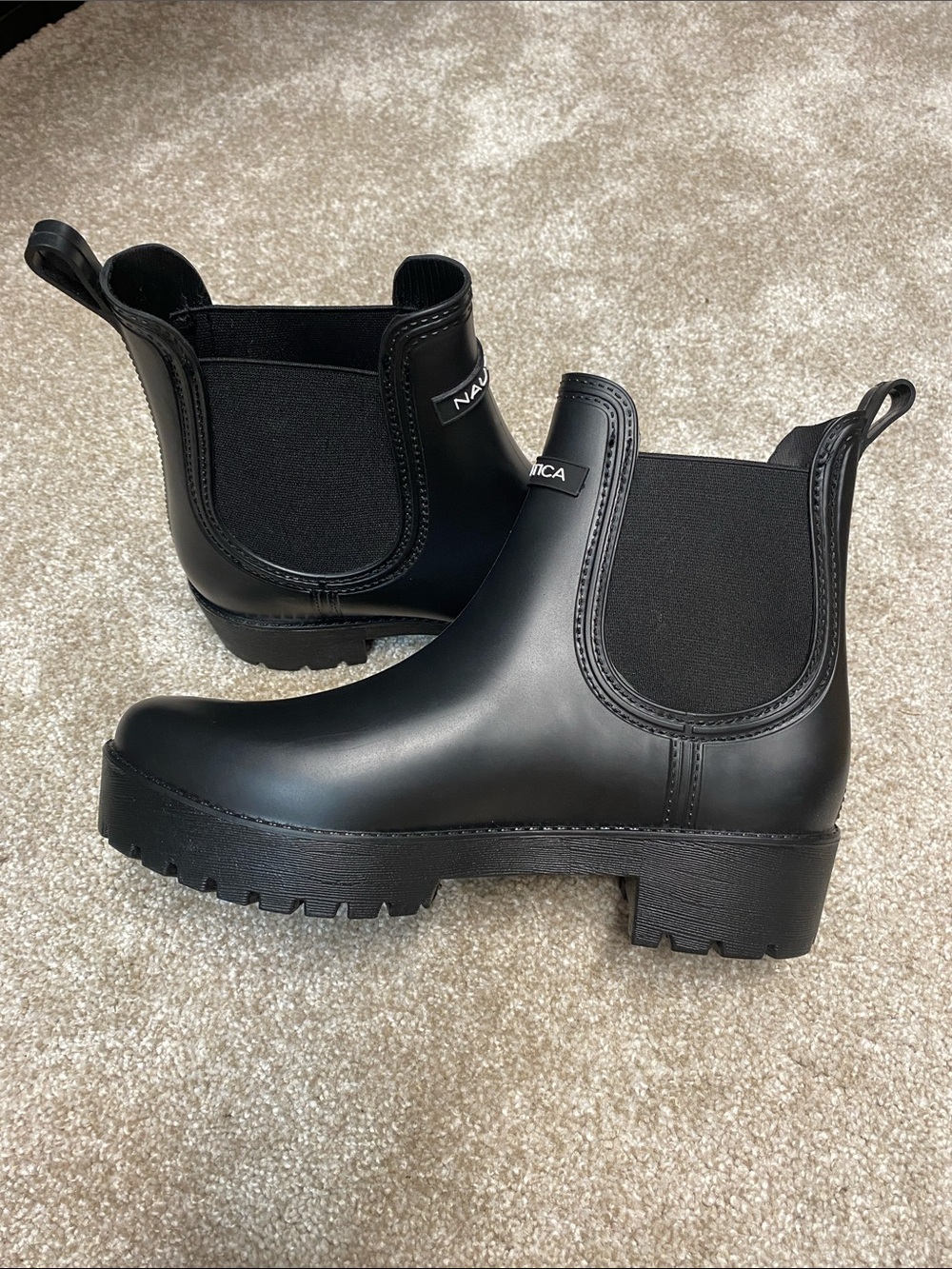 Nautica Matte Black Chelsea-Style Rain Ankle Boots - Picture 5 of 11